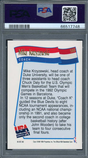 Mike Krzyzewski 1991 Hoops Basketball Card #588 Graded PSA 9-Powers Sports Memorabilia
