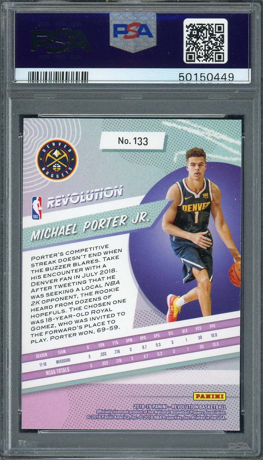 Michael Porter Jr 2018 Panini Revolution Basketball Rookie Card RC #133 Graded PSA 8-Powers Sports Memorabilia