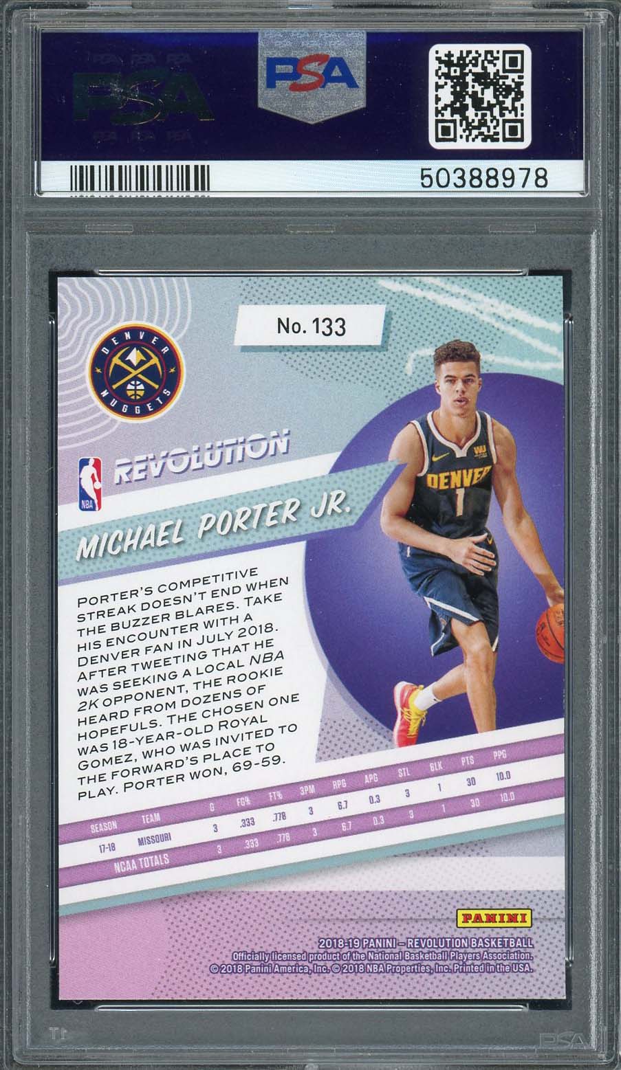 Michael Porter Jr 2018 Panini Revolution Basketball Rookie Card RC #133 Graded PSA 9 MINT-Powers Sports Memorabilia