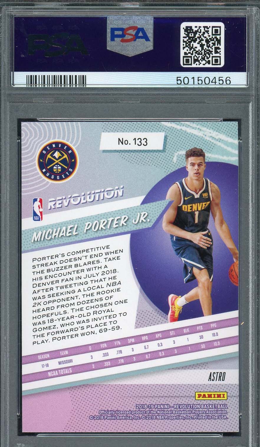 Michael Porter Jr 2018 Panini Revolution Astro Rookie Card RC #133 Graded PSA 9-Powers Sports Memorabilia