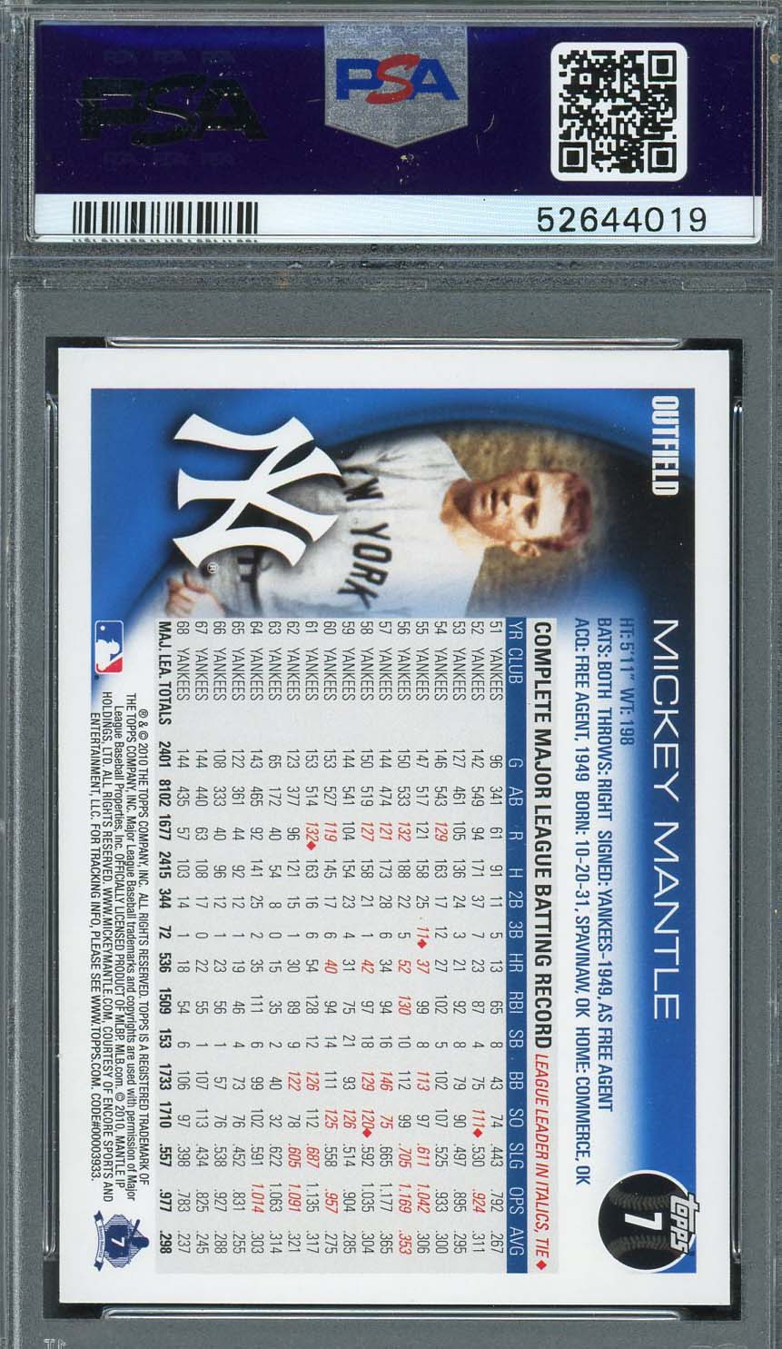 Mickey Mantle 2010 Topps Baseball Card #7 Graded PSA 10-Powers Sports Memorabilia