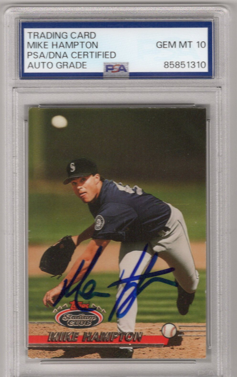 Mike Hampton Signed Seattle Mariners 1993 Topps Stadium Club Rookie Card PSA AUTO GRADE GEM MT 10-Powers Sports Memorabilia