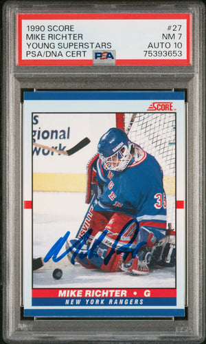 Mike Richter 1990 Score Young Superstars Signed Rookie Card #27 Auto PSA 10-Powers Sports Memorabilia
