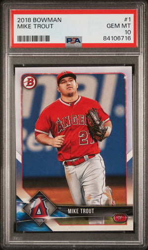 Mike Trout 2018 Bowman Baseball Card #1 Graded PSA 10-Powers Sports Memorabilia