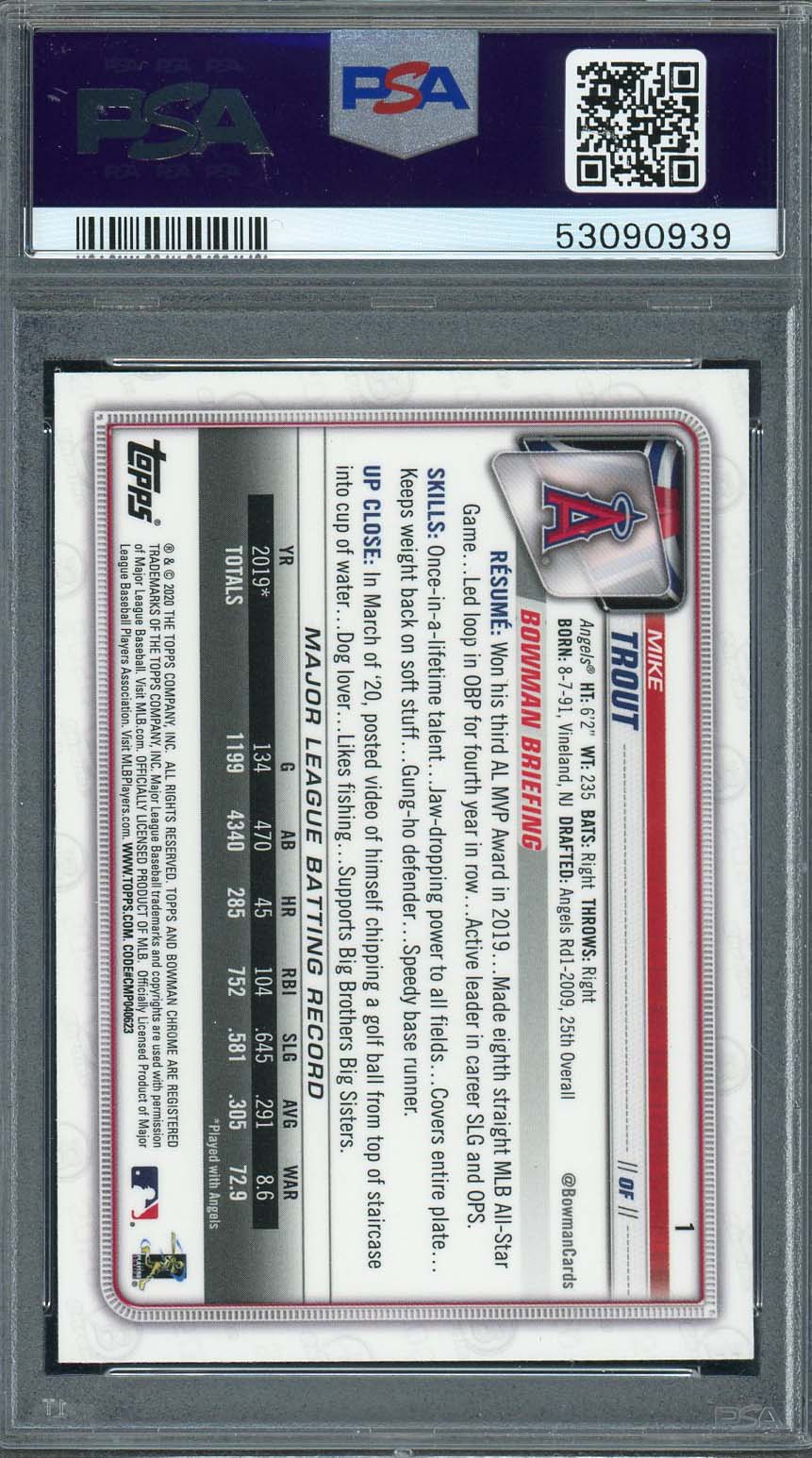 Mike Trout 2020 Bowman Chrome Baseball Card #1 Graded PSA 10-Powers Sports Memorabilia