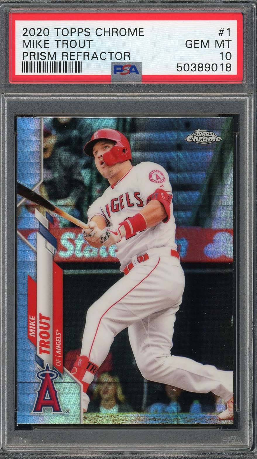 Mike Trout 2020 Topps Chrome Prism Refractor Baseball Card #1 Graded PSA 10 GEM MINT-Powers Sports Memorabilia