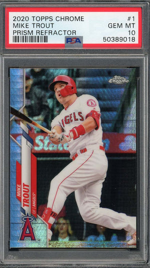Mike Trout 2020 Topps Chrome Prism Refractor Baseball Card #1 Graded PSA 10 GEM MINT-Powers Sports Memorabilia