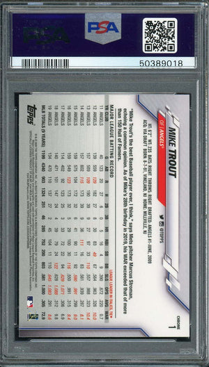 Mike Trout 2020 Topps Chrome Prism Refractor Baseball Card #1 Graded PSA 10 GEM MINT-Powers Sports Memorabilia
