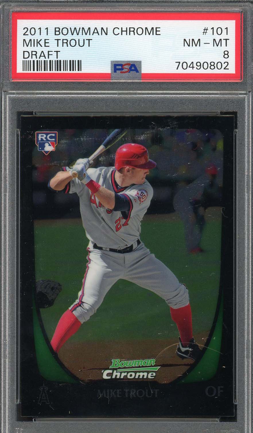 Mike Trout 2011 Bowman Chrome Draft Baseball Rookie Card RC #101 Graded PSA 8-Powers Sports Memorabilia