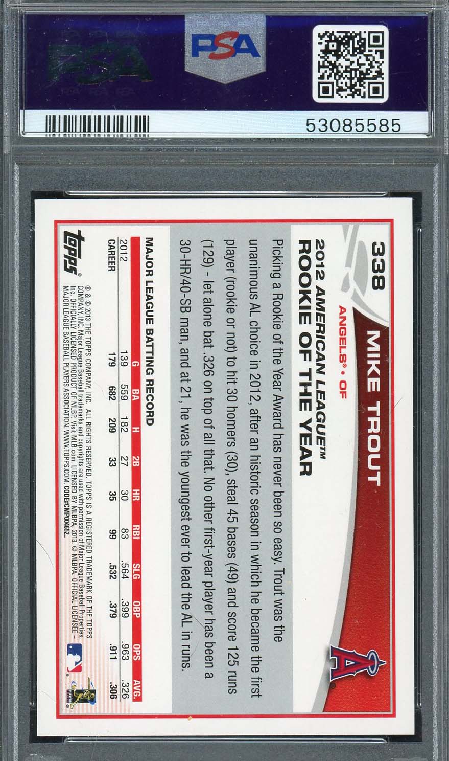 Mike Trout 2013 Topps Baseball Card #338 Graded PSA 10-Powers Sports Memorabilia