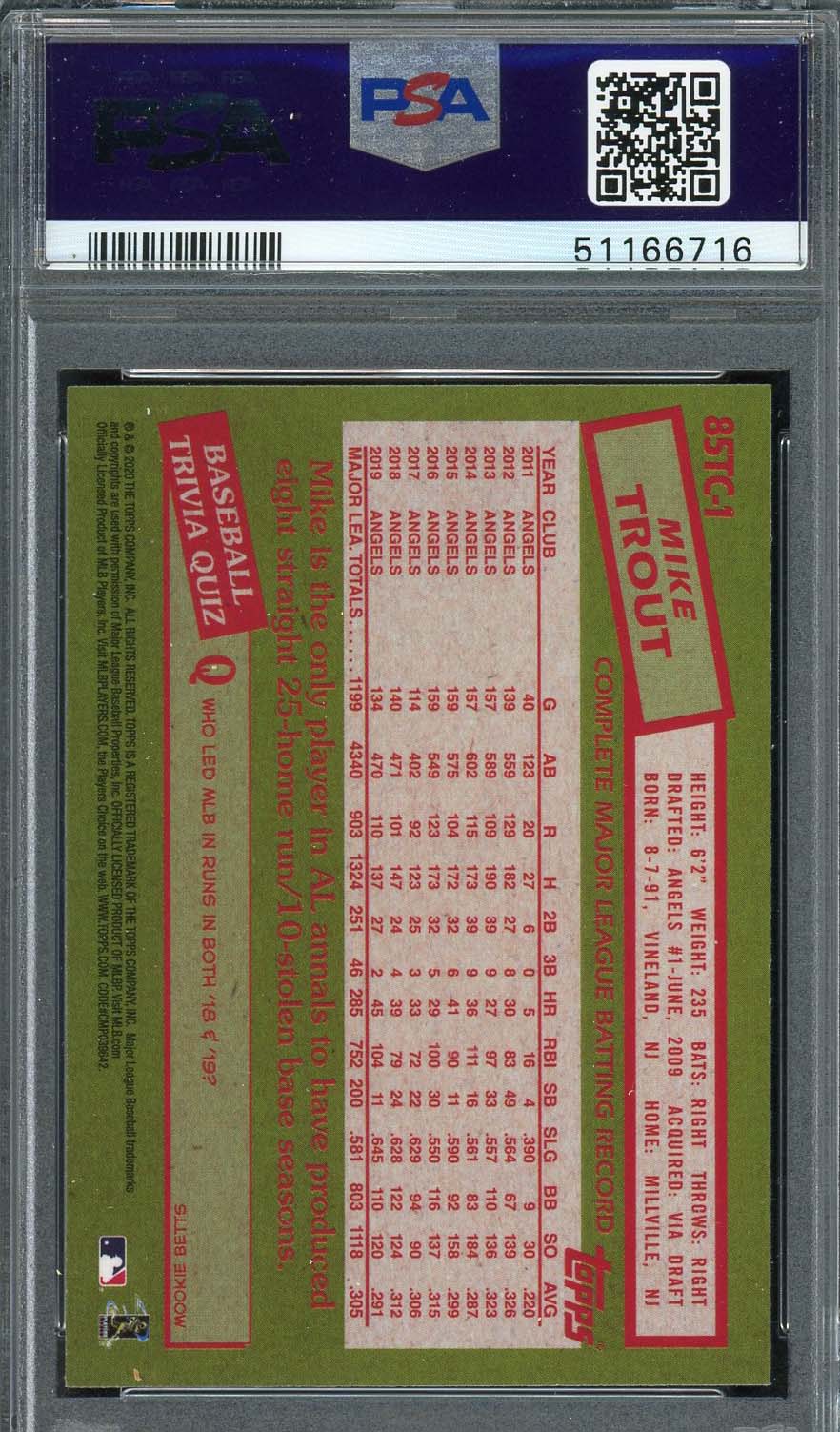 Mike Trout 2020 Topps Chrome 1985 Baseball Card #85TC1 Graded PSA 9 MINT-Powers Sports Memorabilia