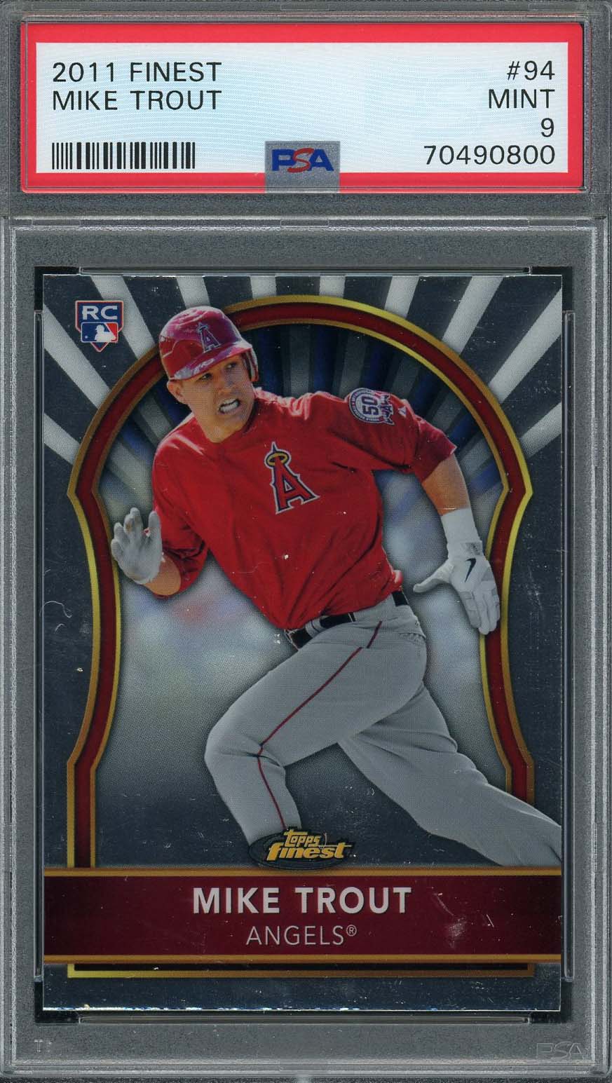 Mike Trout 2011 Topps Finest Baseball Rookie Card RC #94 Graded PSA 9-Powers Sports Memorabilia