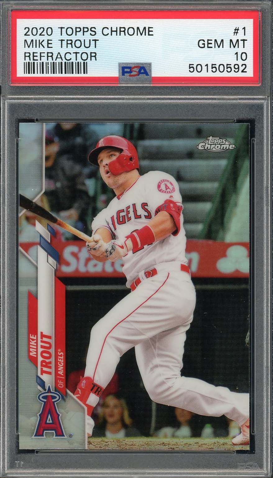 Mike Trout 2020 Topps Chrome Refractor Baseball Card #1 Graded PSA 10 GEM MINT-Powers Sports Memorabilia
