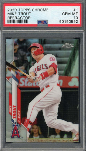 Mike Trout 2020 Topps Chrome Refractor Baseball Card #1 Graded PSA 10 GEM MINT-Powers Sports Memorabilia