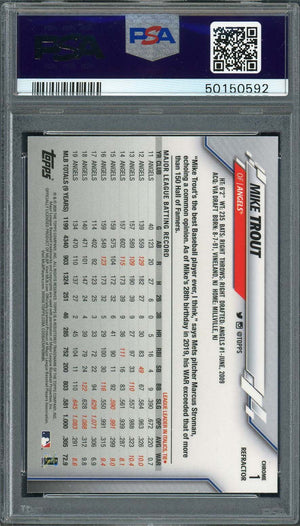 Mike Trout 2020 Topps Chrome Refractor Baseball Card #1 Graded PSA 10 GEM MINT-Powers Sports Memorabilia