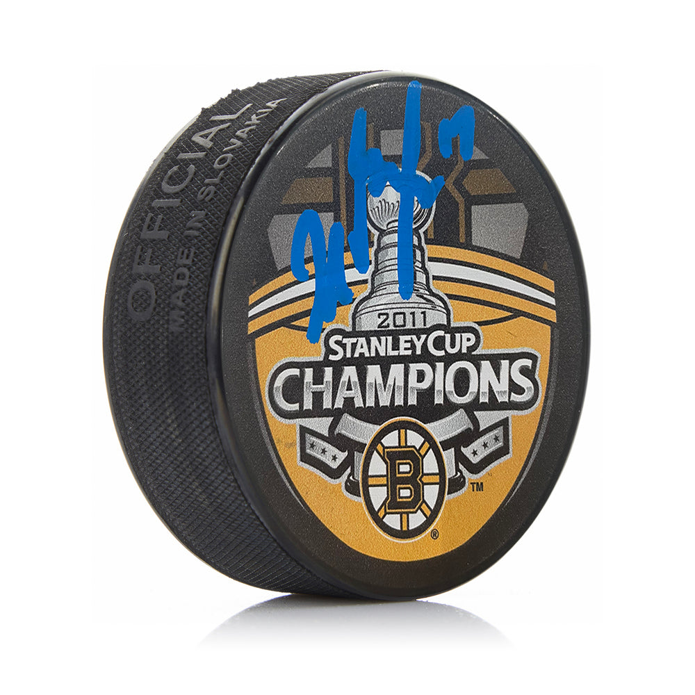 Milan Lucic 2011 Stanley Cup Champions Boston Bruins Signed Hockey Puck-Powers Sports Memorabilia