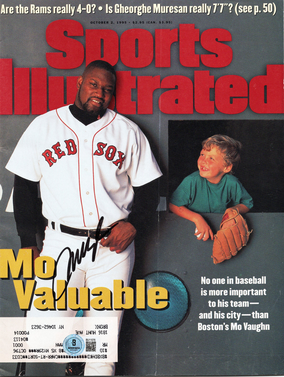 Mo Vaughn Signed Boston Red Sox Sports Illustrated Mo Valuable 10/2/95 Beckett-Powers Sports Memorabilia