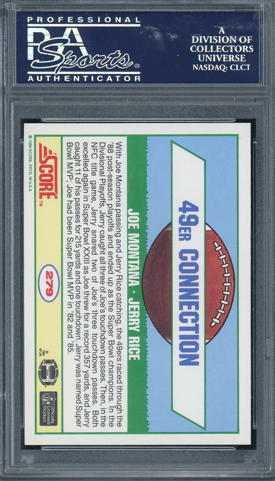 Joe Montana / Jerry Rice 1989 Score Football Card #279 Graded PSA 10 GEM MINT-Powers Sports Memorabilia