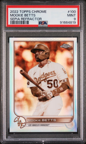 Mookie Betts 2022 Topps Chrome Sepia Refractor Baseball Card #100 Graded PSA 9-Powers Sports Memorabilia