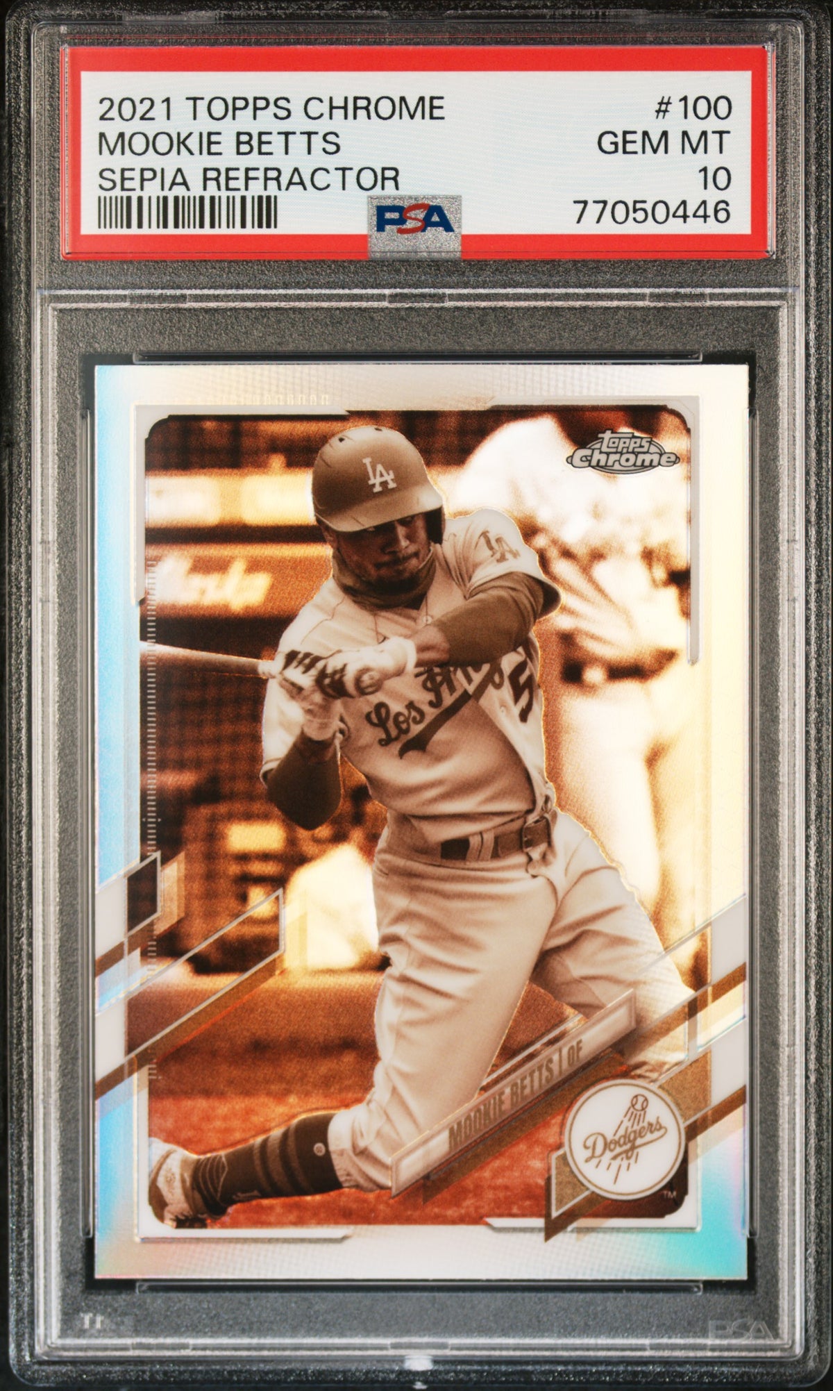 Mookie Betts 2021 Topps Chrome Sepia Refractor Baseball Card #100 Graded PSA 10-Powers Sports Memorabilia