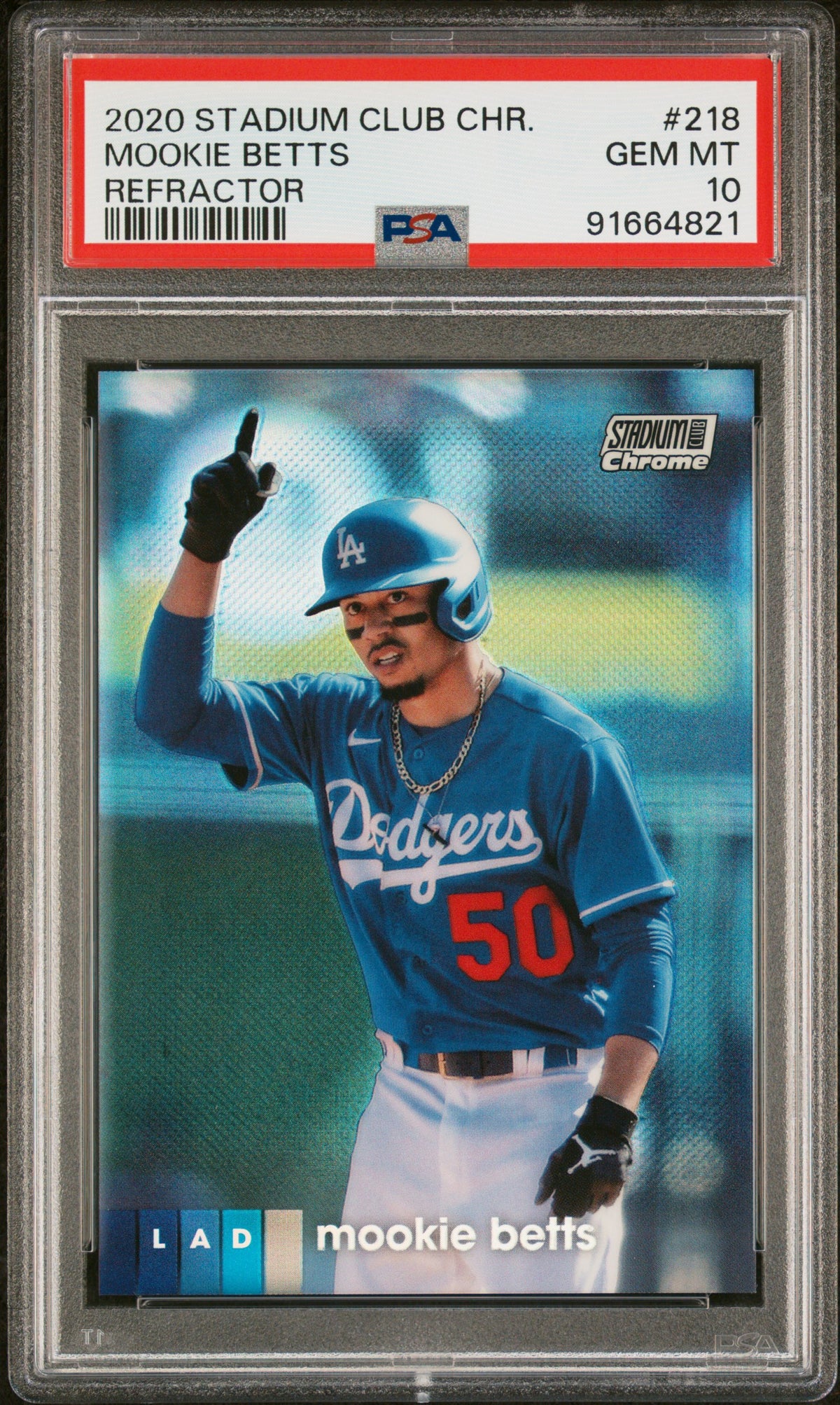 Mookie Betts 2020 Topps Stadium Club Chrome Refractor Card #218 Graded PSA 10-Powers Sports Memorabilia