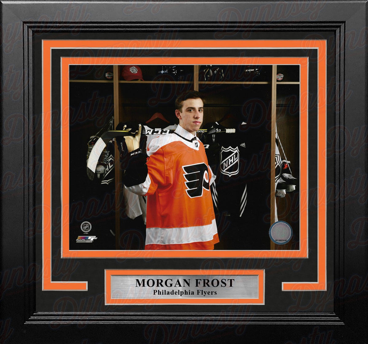 Morgan Frost Locker Room Philadelphia Flyers 8" x 10" Framed Hockey Display Photo-Powers Sports Memorabilia