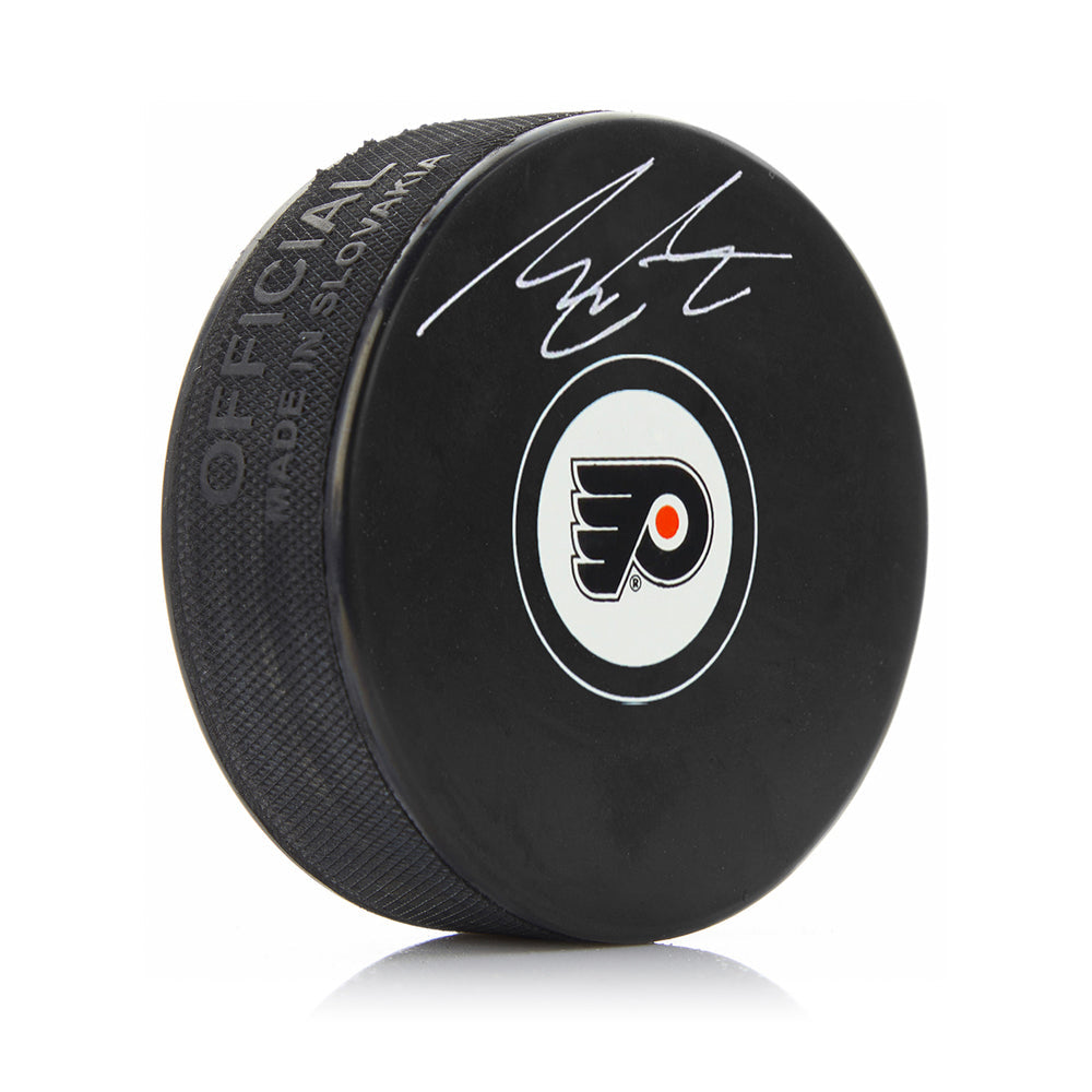 Morgan Frost Signed Philadelphia Flyers Hockey Logo Puck-Powers Sports Memorabilia