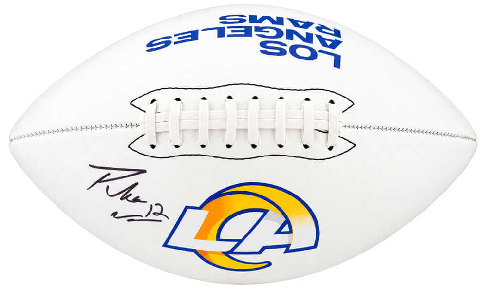Puka Nacua Autographed Los Angeles Rams Logo Franklin White Panel Football-Powers Sports Memorabilia