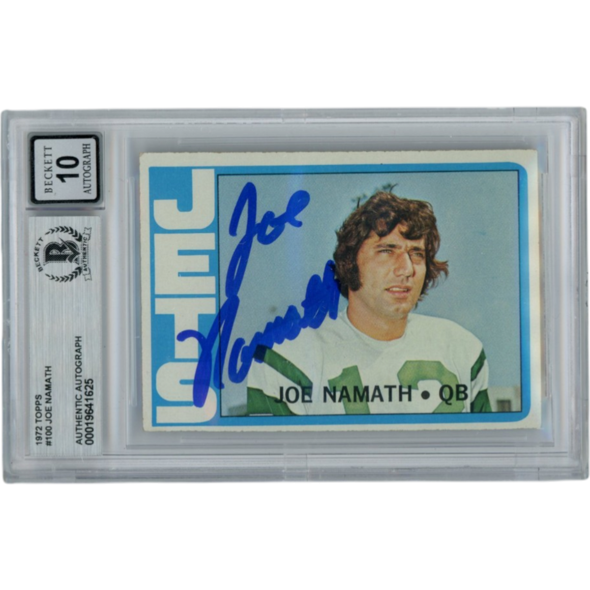 Joe Namath New York Jets Signed Card - 1972 Topps #100 Slabbed Beckett Beckett-Powers Sports Memorabilia