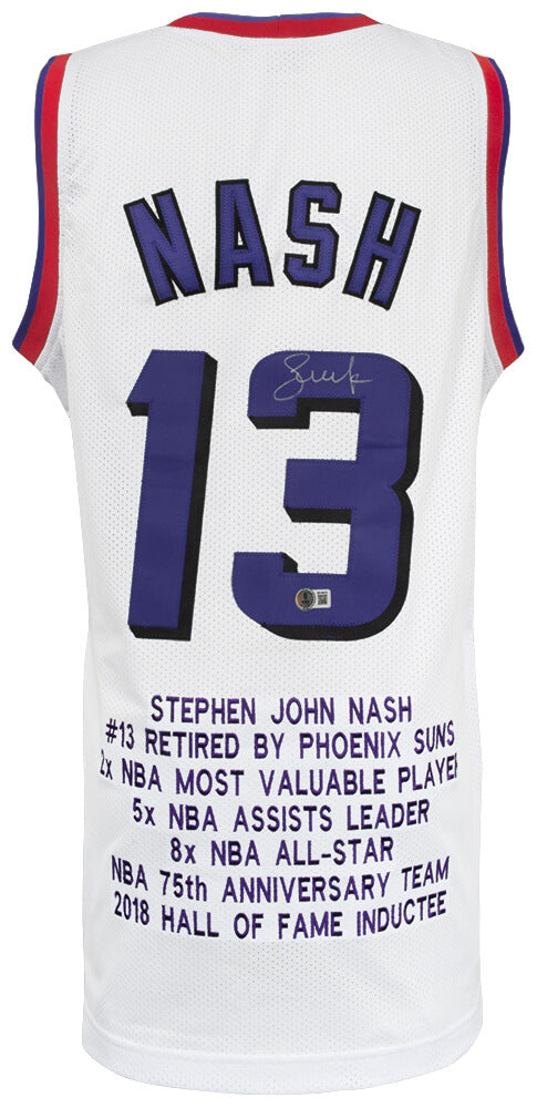 Steve Nash Autographed Embroidered Stat Basketball Custom Jersey Beckett-Powers Sports Memorabilia