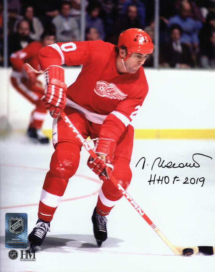 Vaclav Nedomansky Autographed Detroit Red Wings With Puck Action 8x10 Photo with HHOF'19-Powers Sports Memorabilia