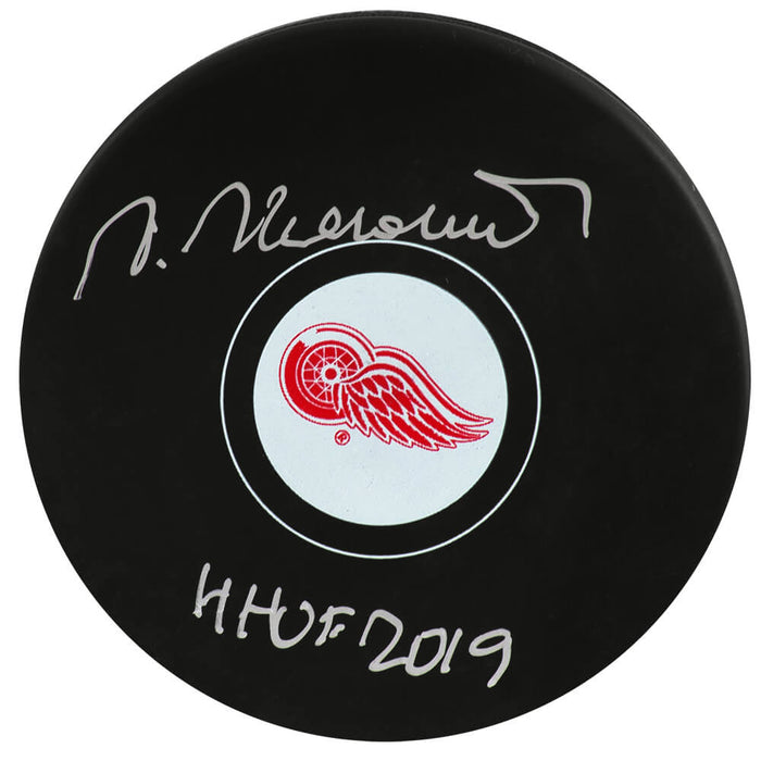 Vaclav Nedomansky Autographed Detroit Red Wings Small Logo Hockey Puck with HHOF'19-Powers Sports Memorabilia