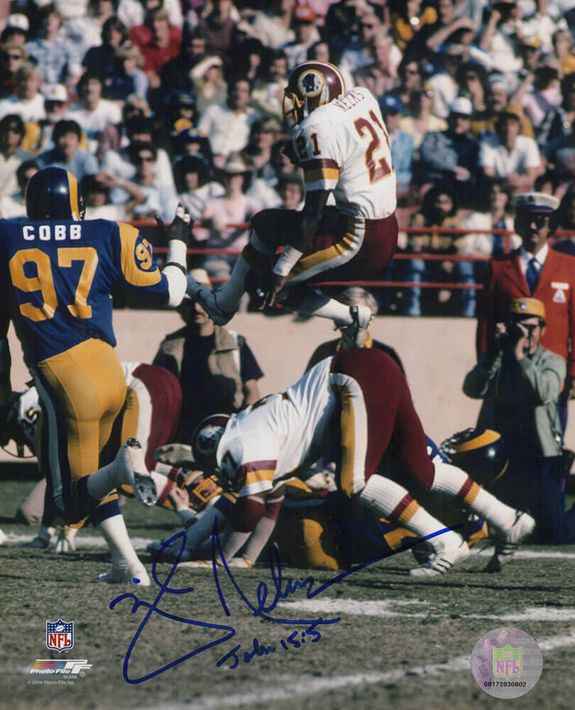 Mike Nelms Autographed Washington Football Team Jumping Action vs. Rams 8x10 Photo-Powers Sports Memorabilia