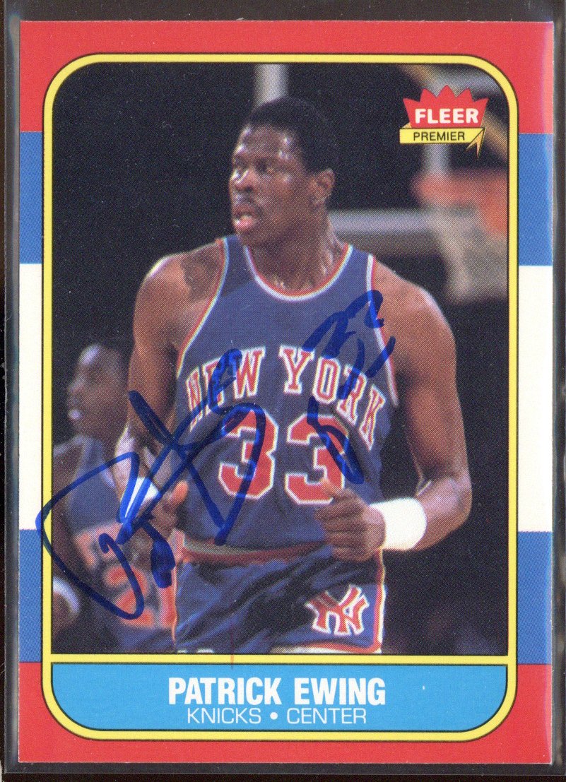 Patrick Ewing New York Knicks Signed 1986 Fleer Premier #32 Card -1-Powers Sports Memorabilia