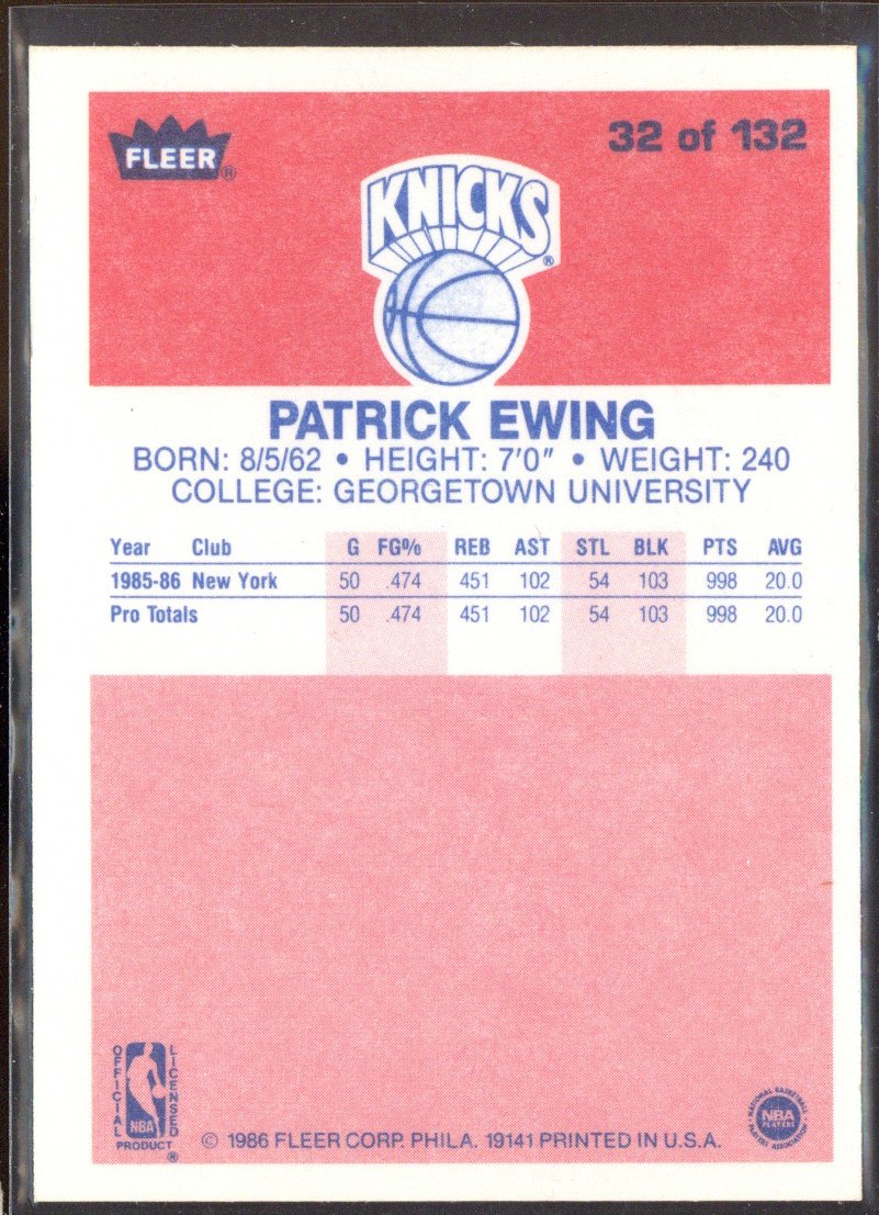 Patrick Ewing New York Knicks Signed 1986 Fleer Premier #32 Card -1-Powers Sports Memorabilia