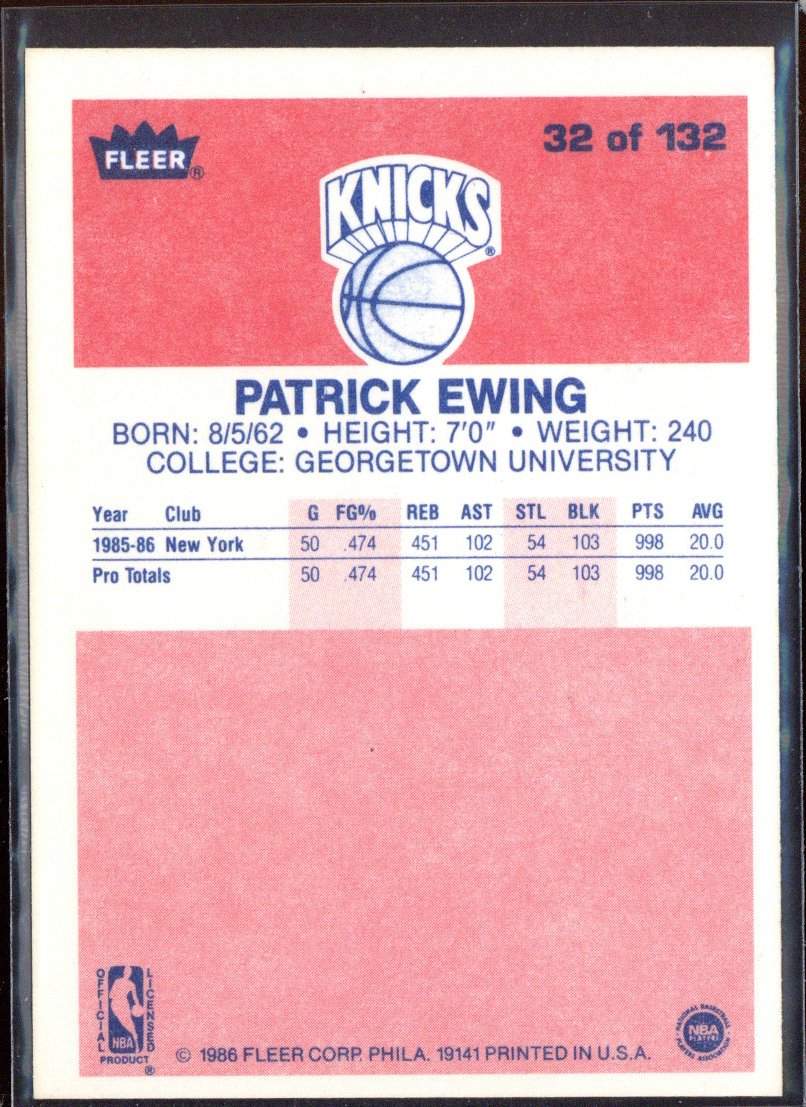 Patrick Ewing New York Knicks Signed 1986 Fleer Premier #32 Card-Powers Sports Memorabilia