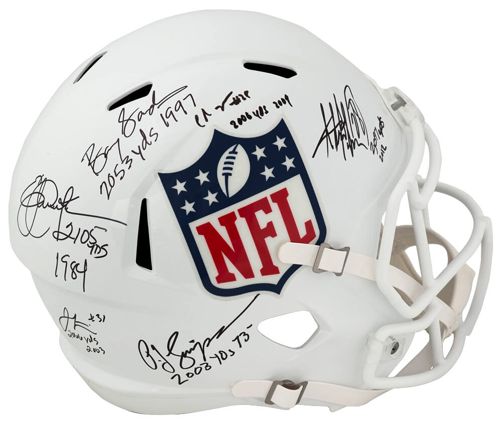 2,000 Yard Rushing Club Autographed NFL Logo Full Size Riddell Replica Helmet-Powers Sports Memorabilia