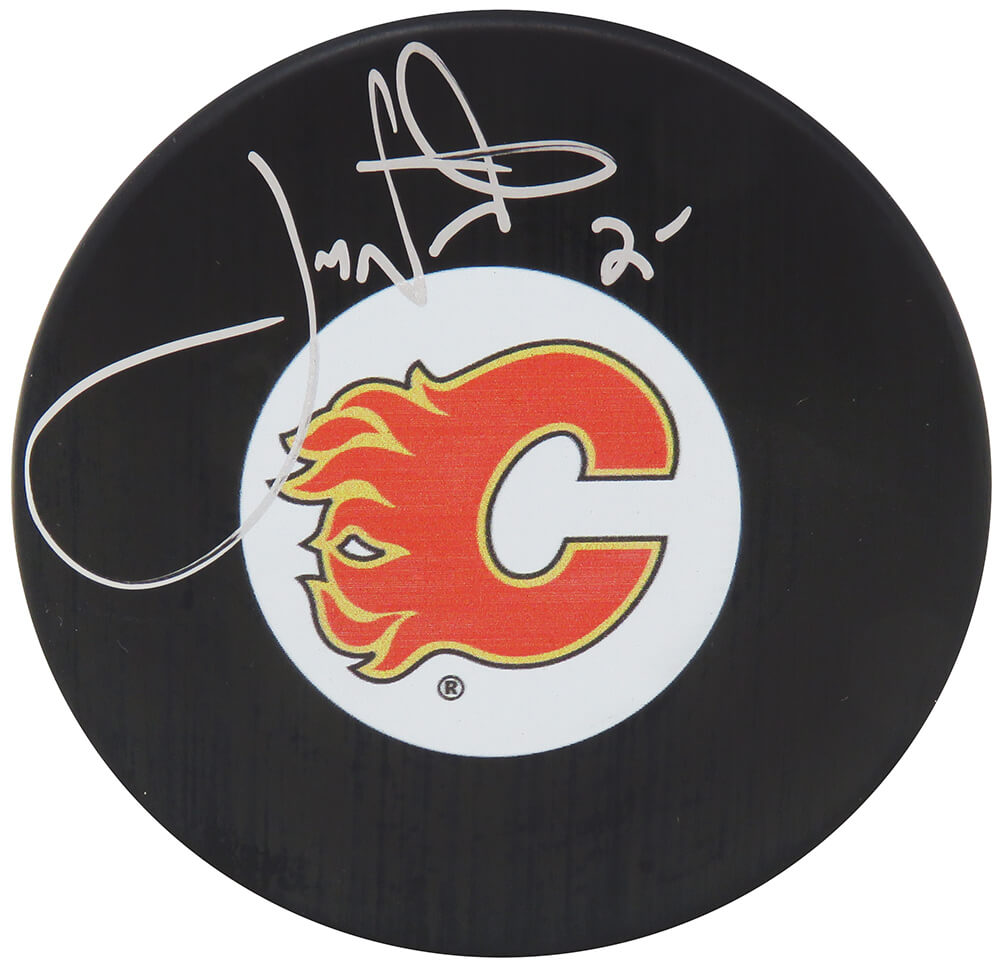 Joe Nieuwendyk Calgary Flames Autographed Logo Hockey Puck-Powers Sports Memorabilia