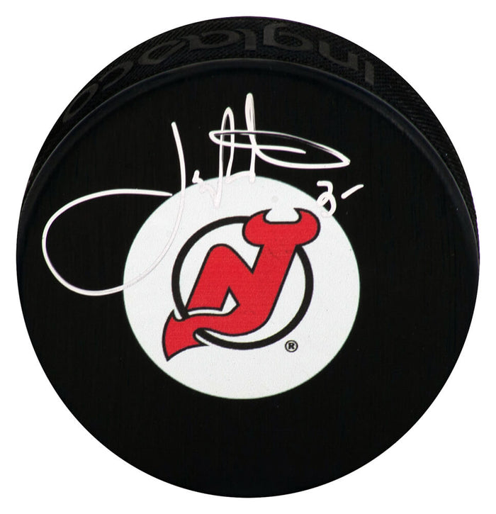 Joe Nieuwendyk Autographed New Jersey Devils Medium Logo Hockey Puck-Powers Sports Memorabilia