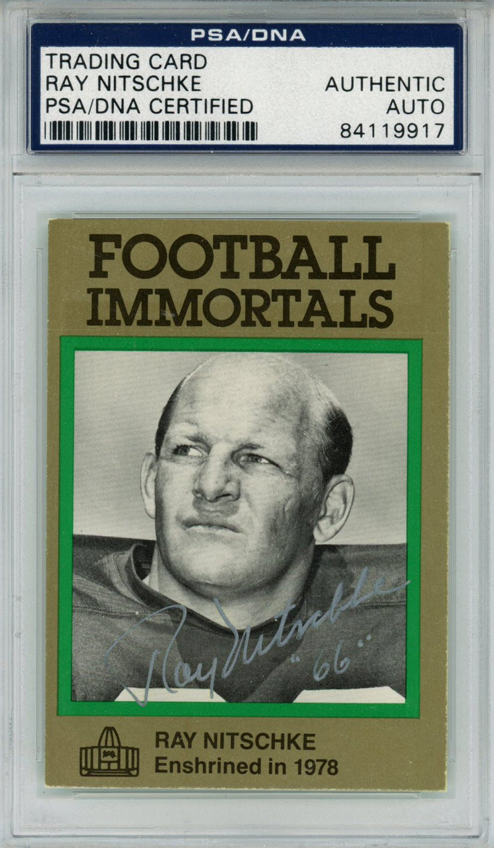 Ray Nitschke Green Bay Packers Signed Card - 1985 Football Immortals #92 PSA Slab PSA-Powers Sports Memorabilia