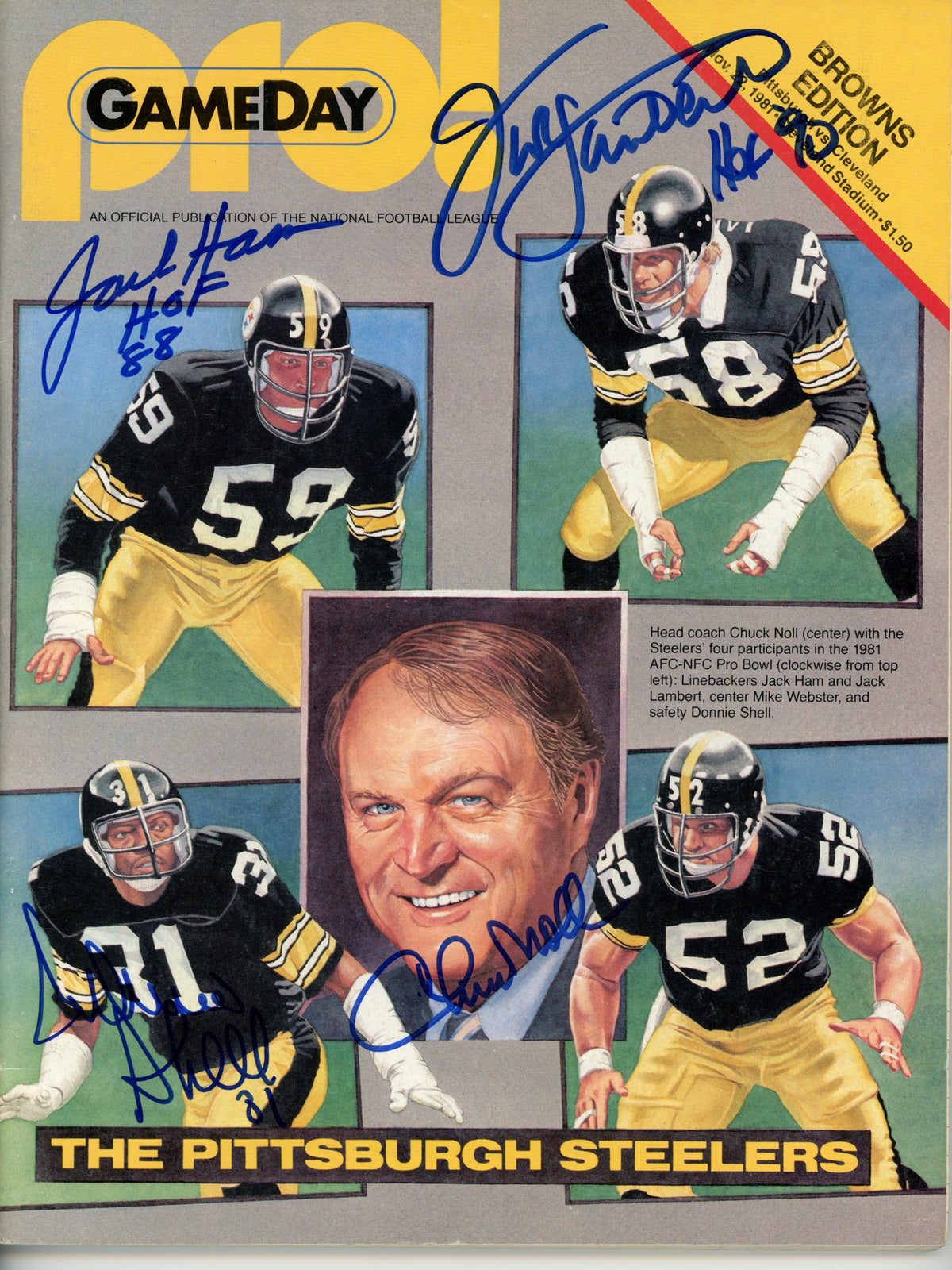 Chuck Noll Lambert Jack Ham Shell Pittsburgh Steelers Signed Magazine - Magazine JSA JSA-Powers Sports Memorabilia