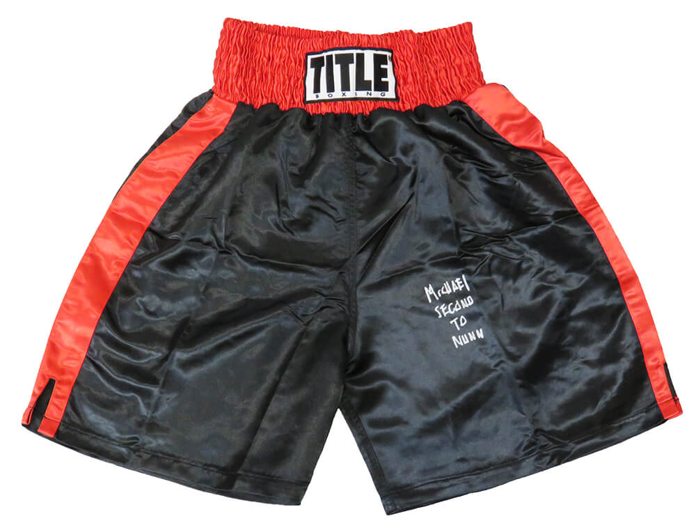 Michael Nunn Autographed Title Black With Red Trim Boxing Trunks with Second To Nunn-Powers Sports Memorabilia