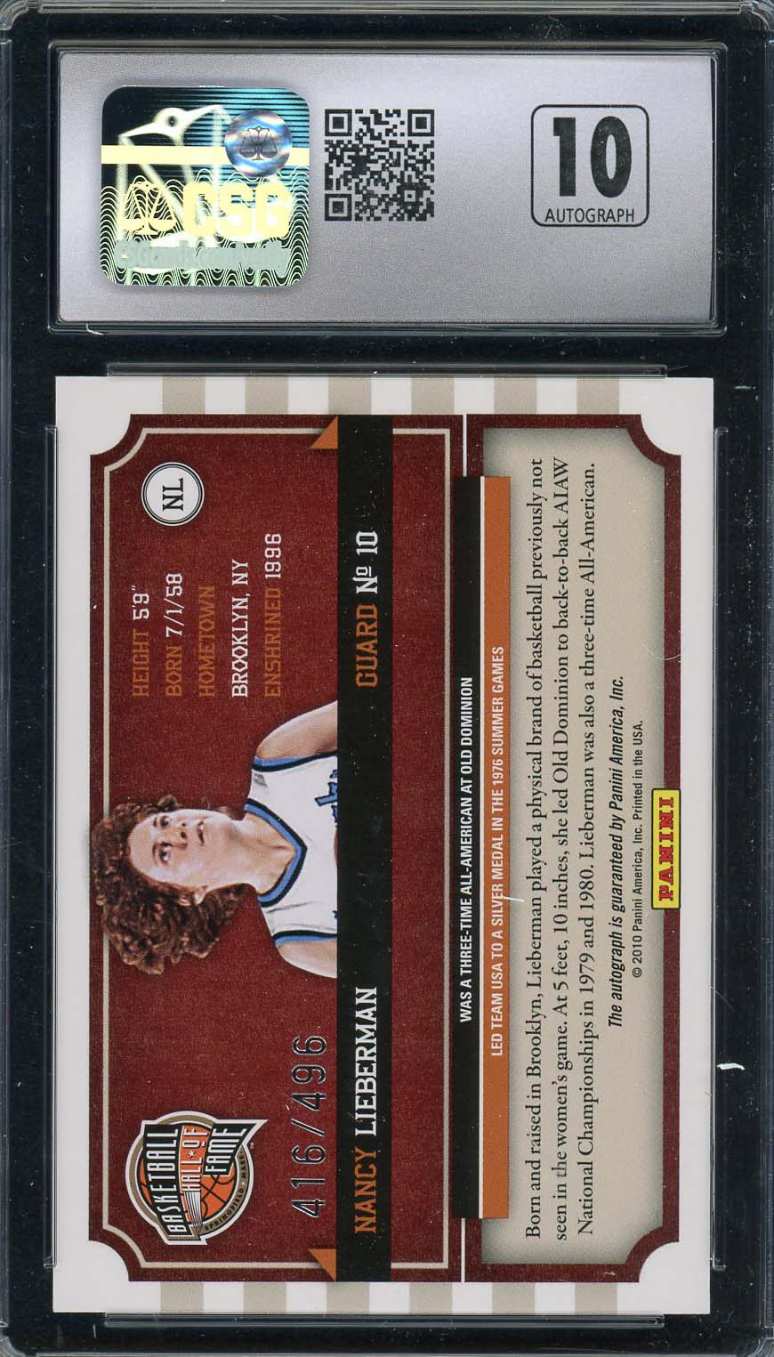 Nancy Lieberman Autographed 2010 Panini Hall of Famed Signatures Card CSG 10-Powers Sports Memorabilia