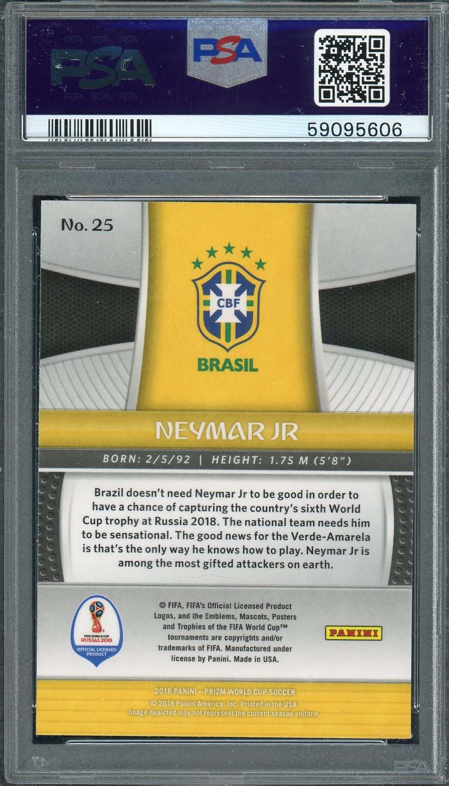 Neymar Jr 2018 Panini Prizm World Cup Soccer Card #25 Graded PSA 9-Powers Sports Memorabilia
