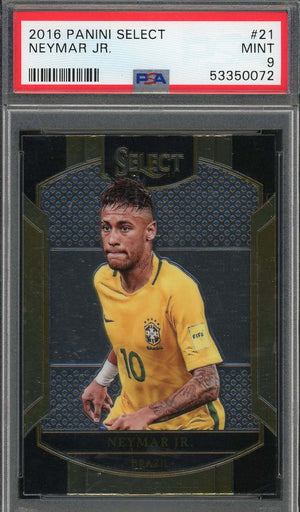 Neymar Jr 2016 Panini Select Soccer Card #21 Graded PSA 9-Powers Sports Memorabilia