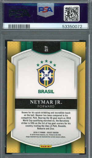 Neymar Jr 2016 Panini Select Soccer Card #21 Graded PSA 9-Powers Sports Memorabilia