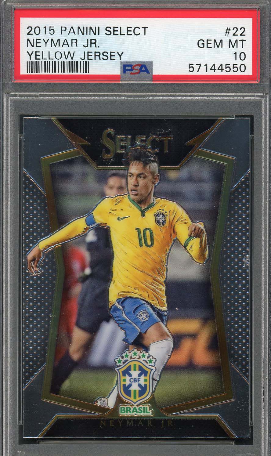 Neymar Jr 2015 Panini Select Yellow Jersey Soccer Card #22 Graded PSA 10-Powers Sports Memorabilia
