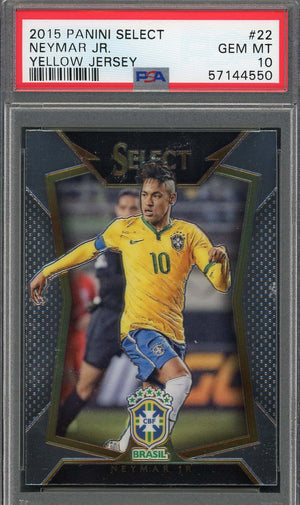 Neymar Jr 2015 Panini Select Yellow Jersey Soccer Card #22 Graded PSA 10-Powers Sports Memorabilia