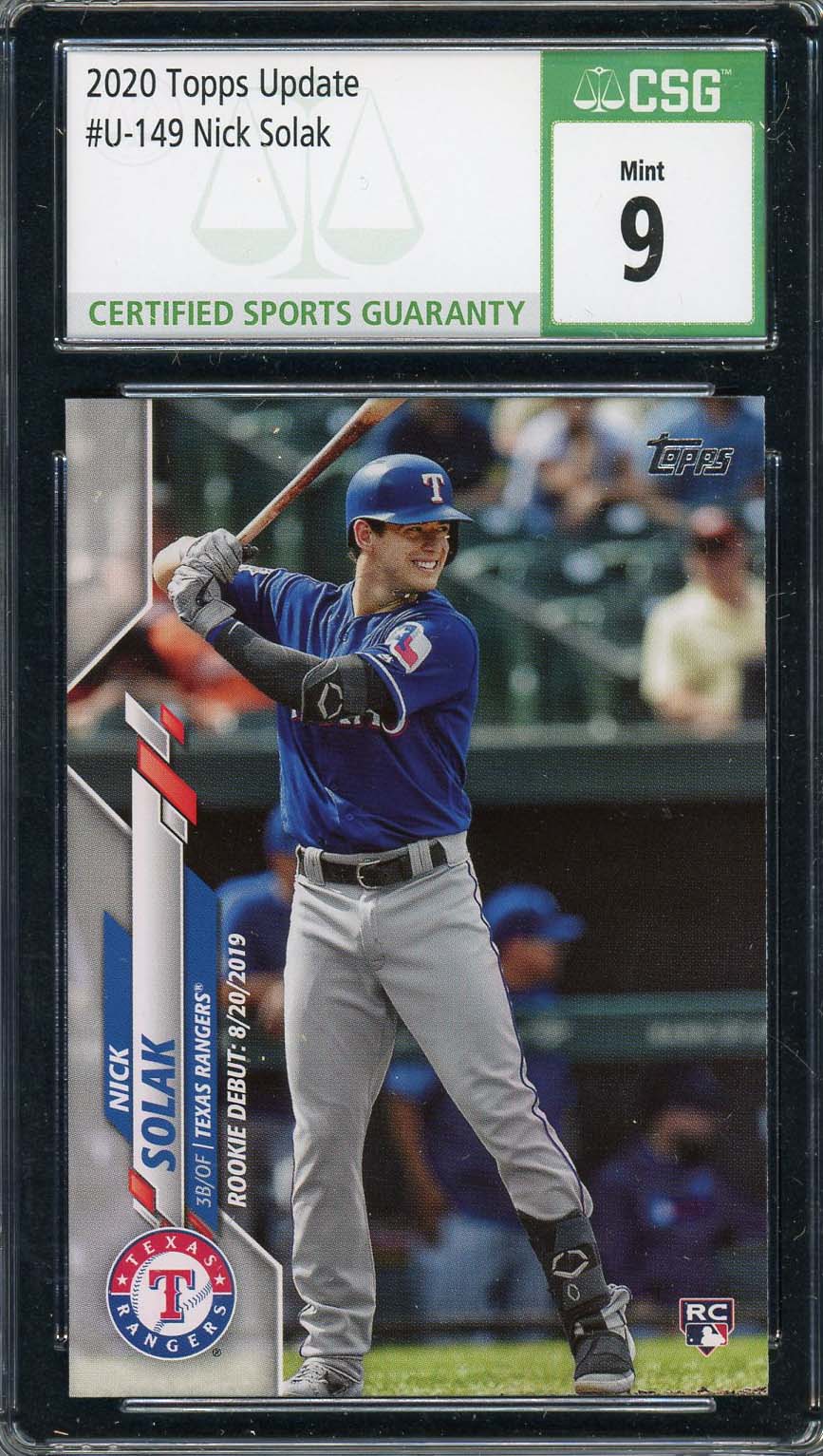 Nick Solak 2020 Topps Update Baseball Rookie Card #U-149 Graded CSG 9-Powers Sports Memorabilia
