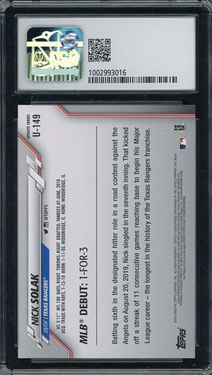 Nick Solak 2020 Topps Update Baseball Rookie Card #U-149 Graded CSG 9-Powers Sports Memorabilia